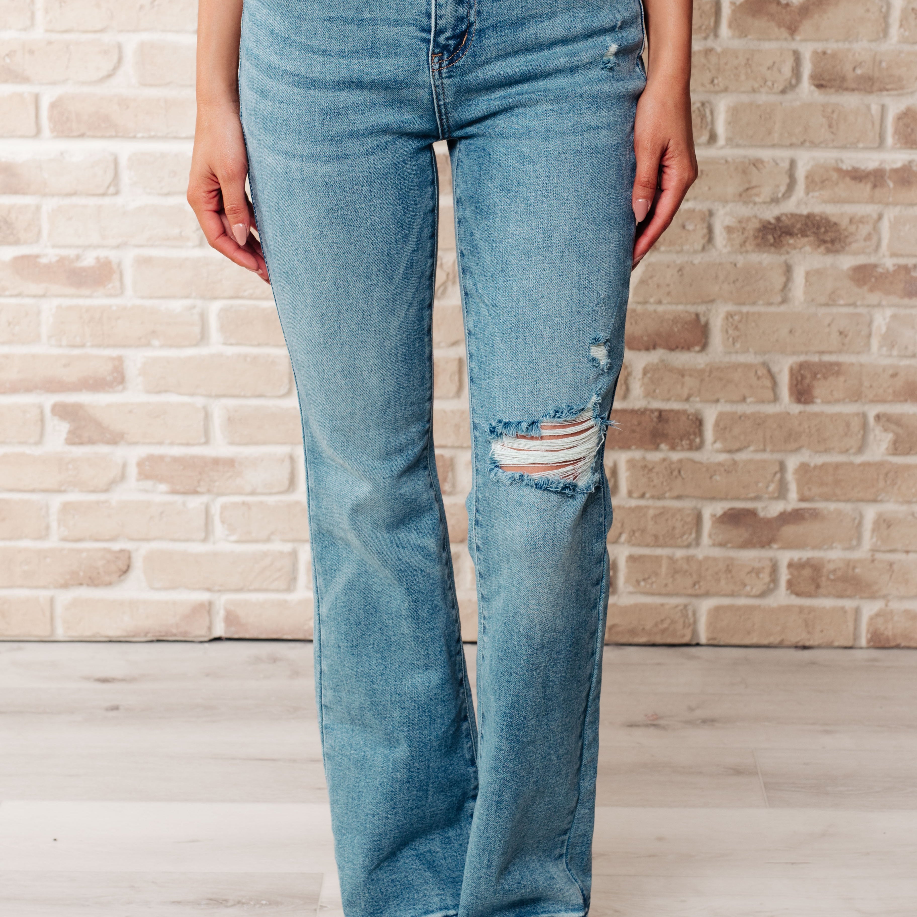 Judy Blue - Isla Mid Rise Distressed Released Hem Bootcut Jeans