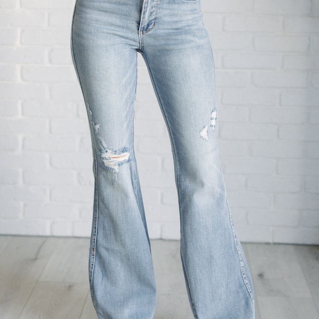 Judy Blue - Caroline Mid Rise Control Top Distressed Flare Jeans