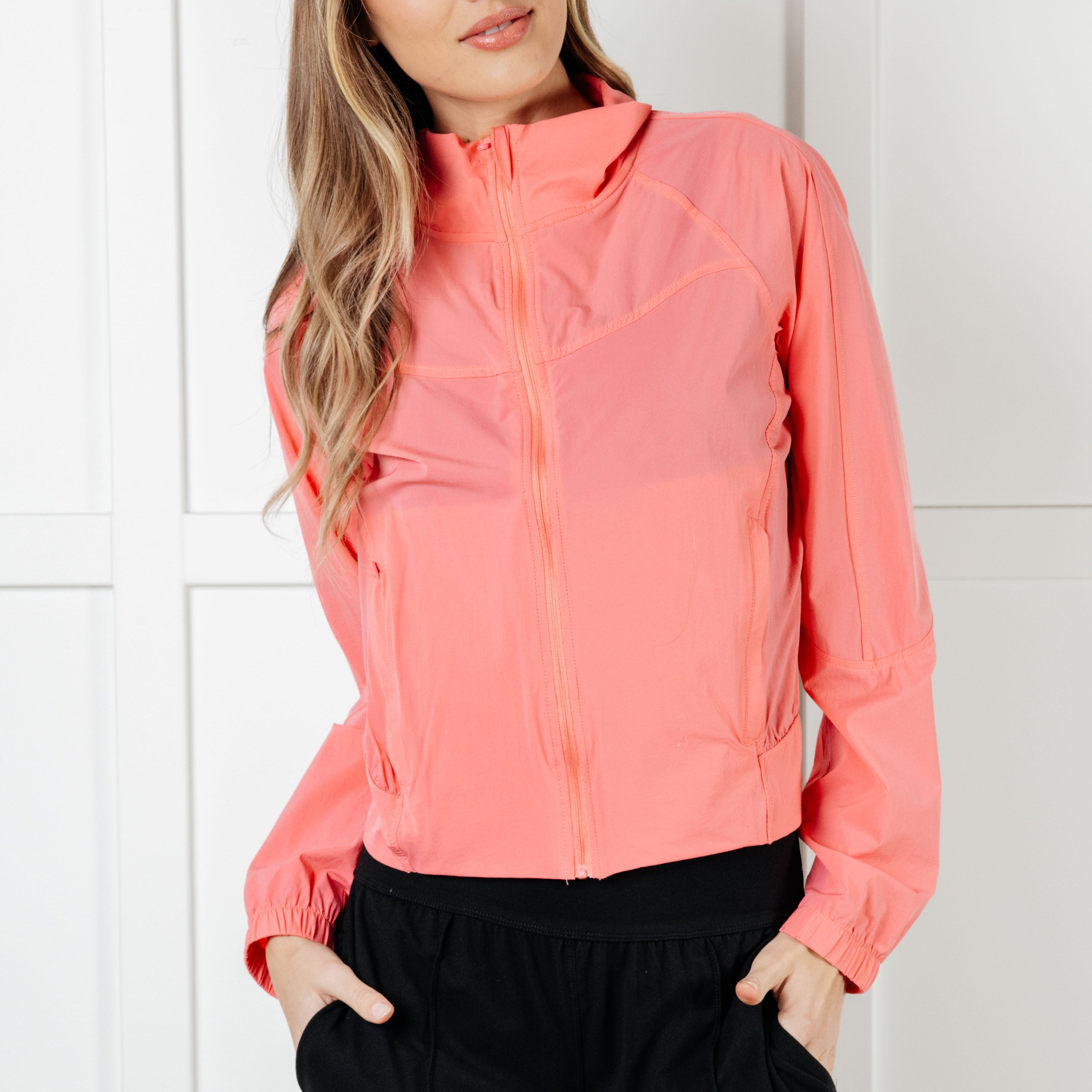Fit Happens Nylon Tennis Jacket in Coral Rose