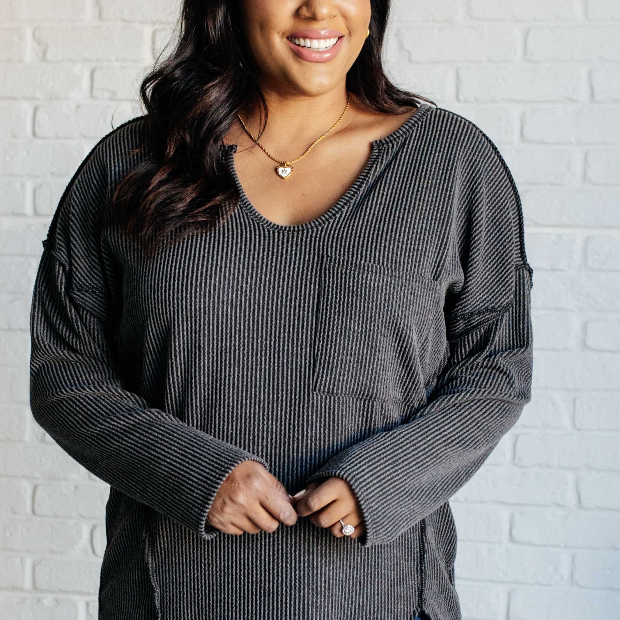 Kinda Sorta Ribbed Top in Charcoal