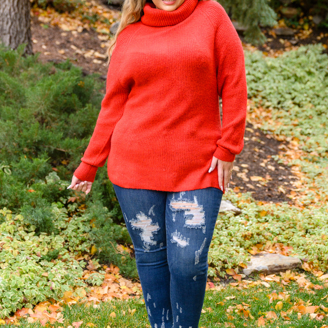 Steady Pace Roll Neck Sweater In Red