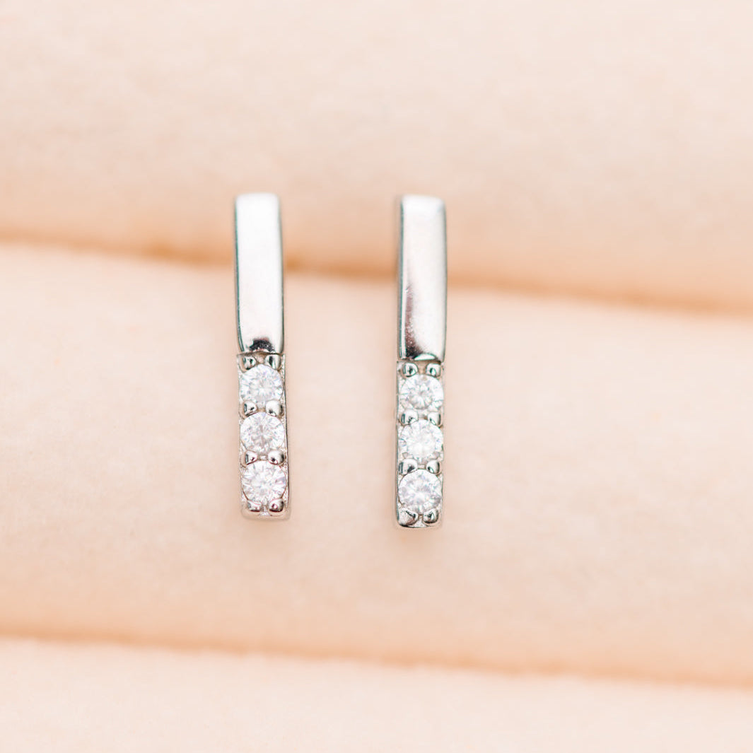 Twin Sparkle Silver Stud Earrings