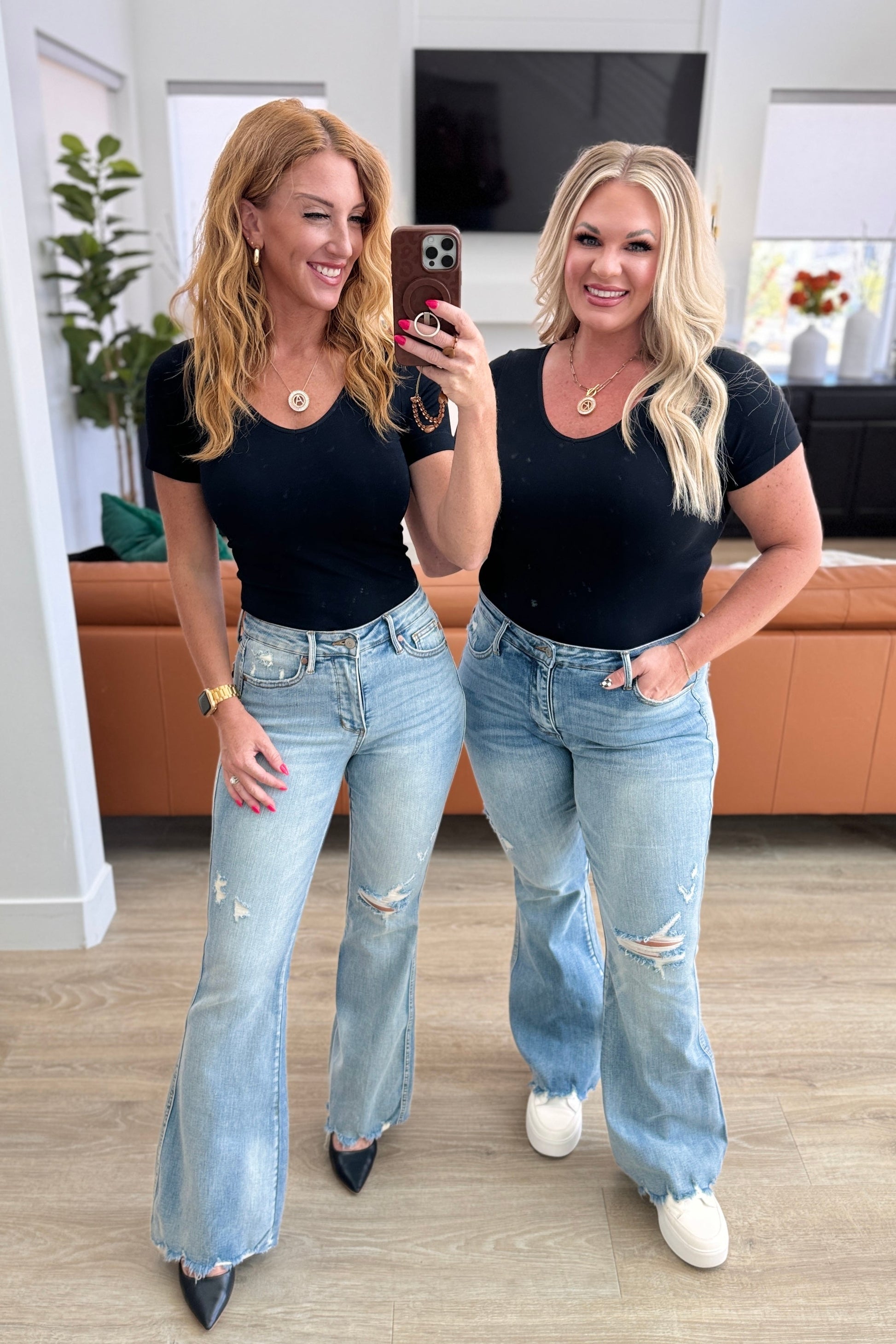 Judy Blue - Caroline Mid Rise Control Top Distressed Flare Jeans