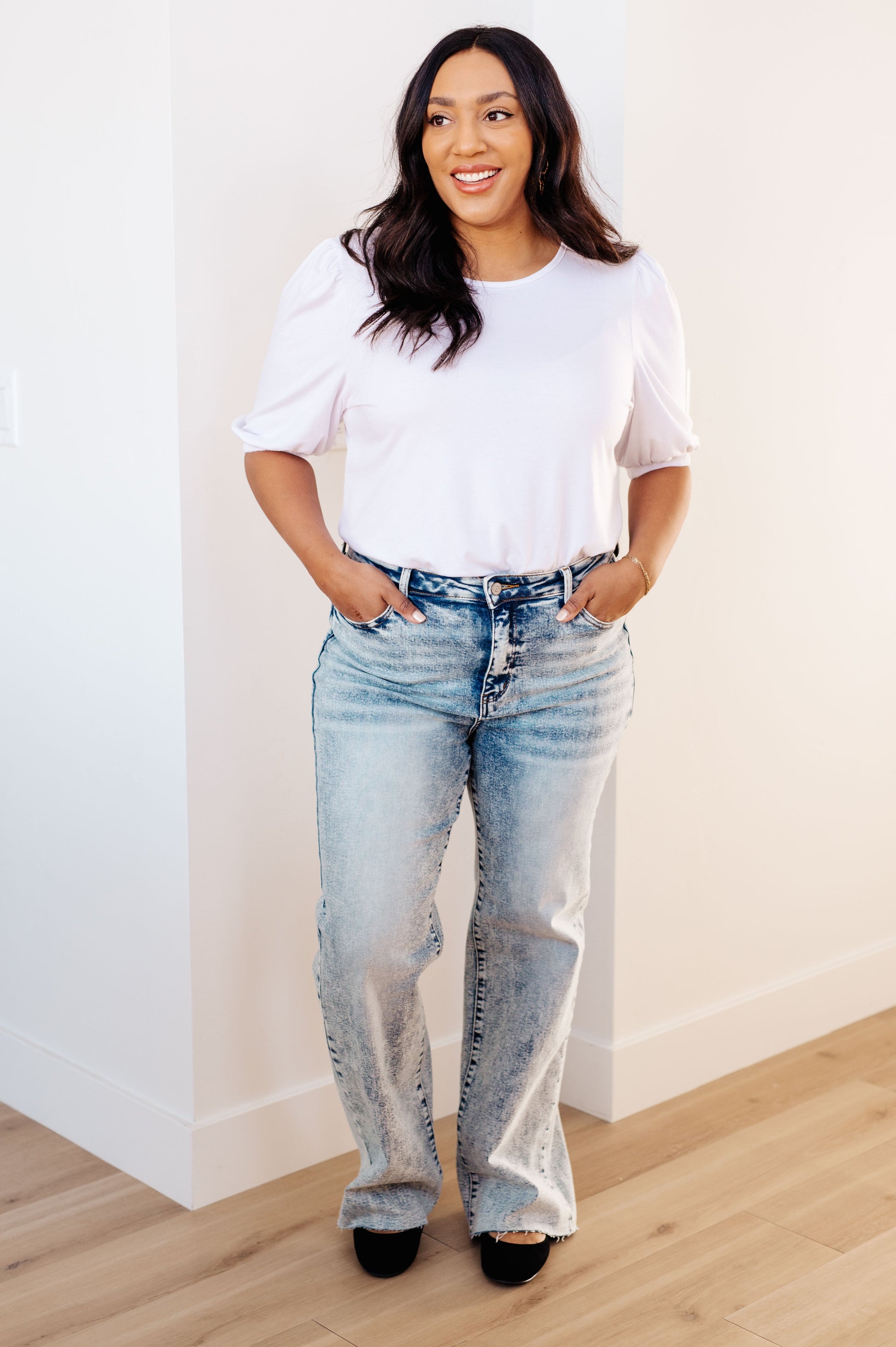 Judy Blue - Dory High Waist Mineral Wash Raw Hem Wide Leg Jeans